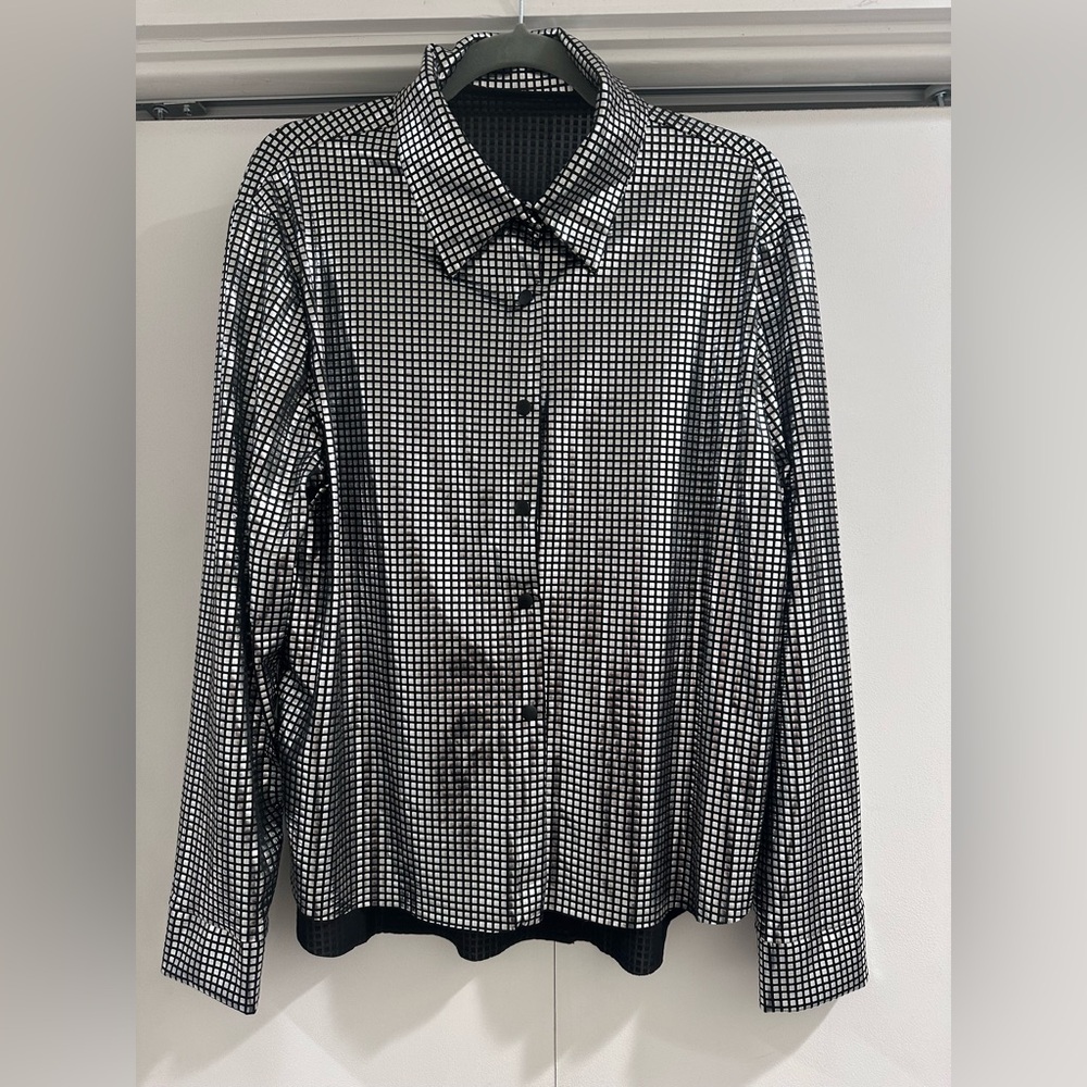 Metallic Checkered Party Button Down EUC